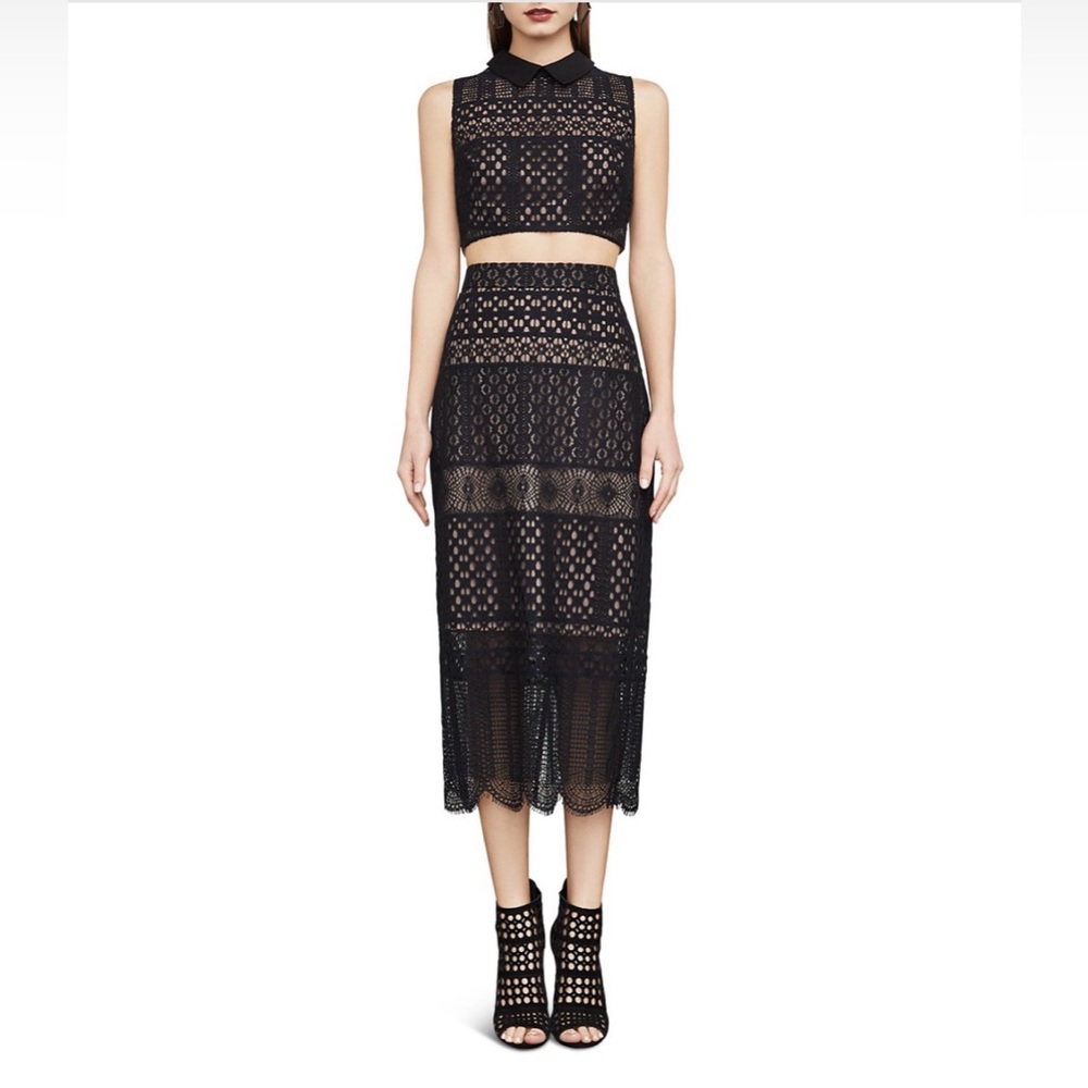 BCBGMaxAzria Black Lace Collared 2 Pc Set